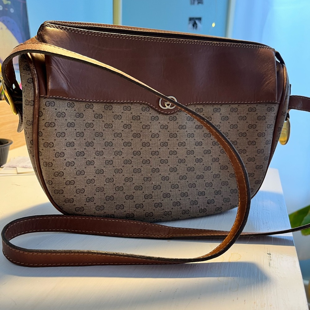 Gucci Brown and Tan Patterned Crossbody Bag